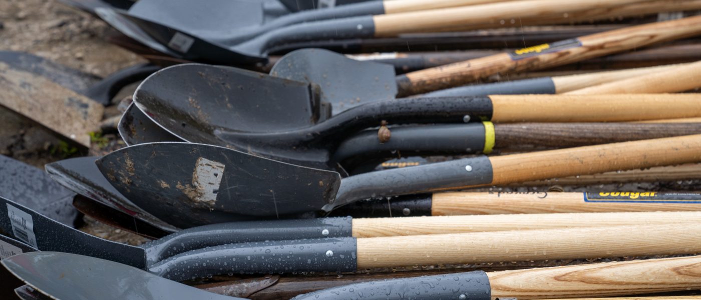 Close up photo of shovels