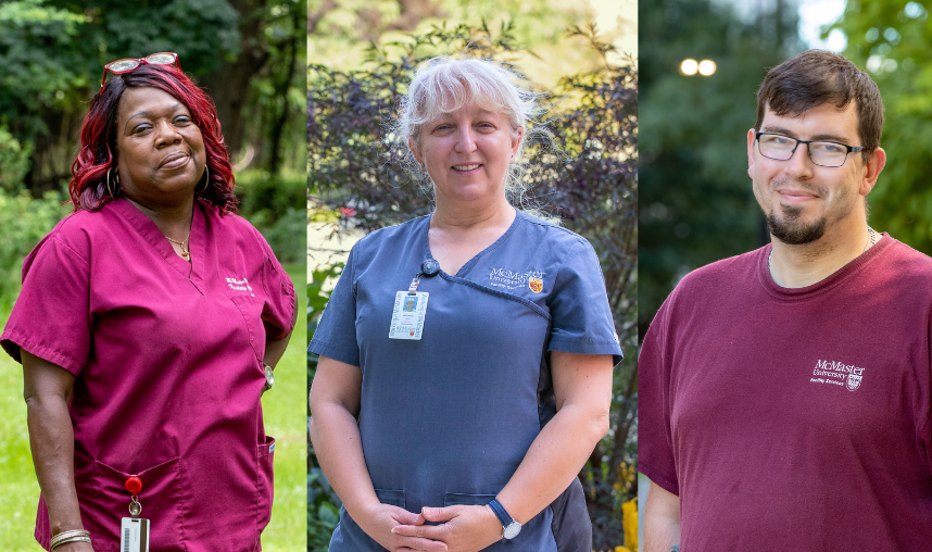 Janet Gray, Mirjana Celic and Kyle Beatson are three of more than 220 hard working custodians at McMaster, whose work taking care of campus helps create a Brighter World.